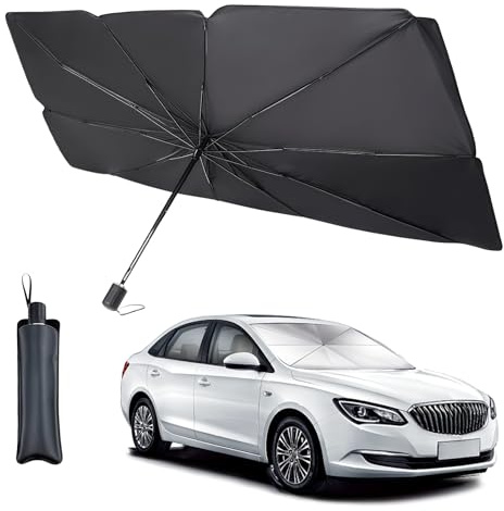 Parasol Coche Delantero,Protector Solar,Parasoles Coche Delanteros SUV y Camión,Parasol Paraguas Coches,Resiste a los Rayos UV, Parasols Plegable con Eje,Fácil de Almacenar y Instalar(140 x 80 cm)