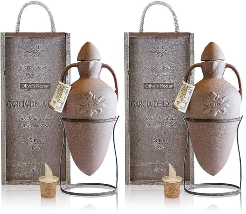 GARCÍA DE LA CRUZ - Organic Extra Virgin Olive Oil, Special Edition, Gift Box, Handmade Ceramic Jar, Sourced in Spain, Montes de Toledo, Amphora - 500 ml (Pack of 2)