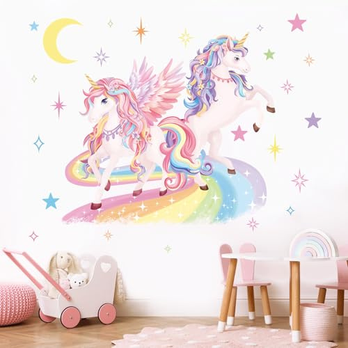 SHUCHING Große Wandtattoo Einhorn Wandsticker Mädchen | Selbstklebende Wandaufkleber Regenbogen für Kinderzimmer Schlafzimmer