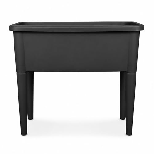 simpa XL Raised Garden Bed Planter, Black Plastic Trough Planter Pot for Flowers, Herbs and Vegetables, 76 x 65 x 37 cm