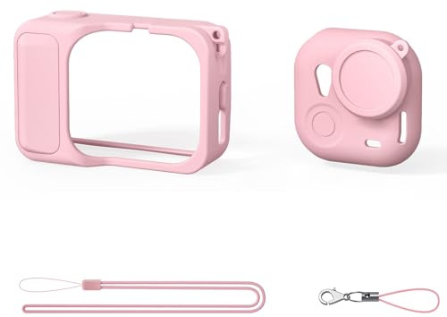 Domary Funda Protectora para Cámara de Acción, a Prueba de Golpes, con Tapa Lente y Correa para el Cuello Cubrir Todo el Cuerpo (Rosa)