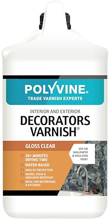 Polyvine Decorators Varnish Gloss – Water Resistant Clear Varnish with UV Protection - Seals and Protects Emulsion, Acrylic Paint, Wallpaper, Wood, Furniture, Plaster & Fabric, 4L