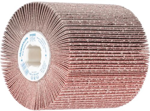 PFERD TOOLS Fächerschleifwalze | 100 x 100 mm, Keilnut 19mm, Korund A 80 | 44783080 – zum universellen Einsatz auf Walzenantrieben, Fächerwalzen