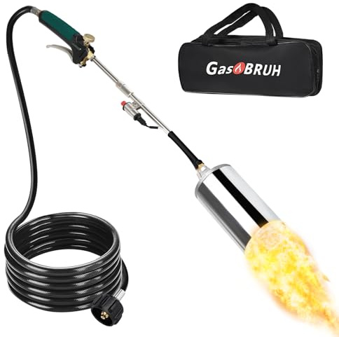 GasBRUH Propane Torch Burner Weed Torch High Output 360,000 BTU with 10FT Hose,Heavy Duty Blow Torch with Flame Control and Turbo Trigger Push Button Igniter,Weed Torch for Garden Wood Ice Snow Road