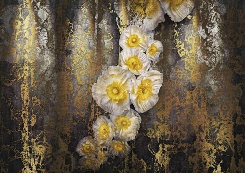 Komar Fototapete | SERAFINA | 368 x 254 cm | Tapete, Wand, Dekoration, Wandbelag, Wandbild, Wanddeko, Mohnblumen, Gold, Goldrostoptik | 8-963