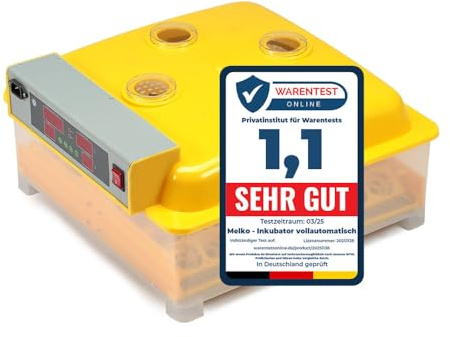 Melko Brutautomat Inkubator vollautomatisch 48 Eier Brutmaschine für Hühner | automatischer Eierwender, Temperatur- und Feuchtigkeitsregelung, auch für Enten-, Gänse- und Wachteleier, mit Schierlampe