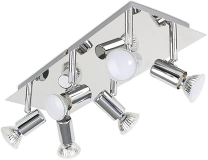 MiniSun | Modern Rectangular Silver Chrome 6 Way Adjustable GU10 Ceiling Spotlight - Complete with 5w LED Bulbs [6500K Cool White] | Ceiling Lights & Home Improvements Essential | Mains Wired