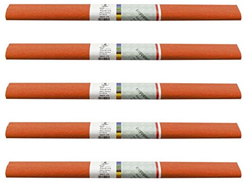 PARTY DISCOUNT wasserfestes Krepppapier | 250x50 cm | Feinkrepp Maibaum Dekoration Farbecht (Orange, 5 Rollen)