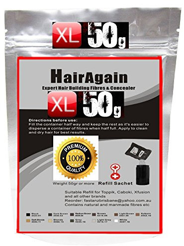 HairAgain XL HAIR FIBERS~50g oder 100g PREMIUM-DELUXE~XL REFILL SCHÜTTHAAR NACHFÜLLBEUTEL !! verschiede Farben !! SCHÜTTHAARE~MICROHAARFASER~HAARVERDICHTUNG~HAARFASERN~STEUHAAR~HAARAUFFÜLLUNG~HAARVERDICHTER~BEI HAARAUSFALL (Grau - Grey)