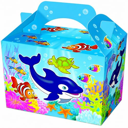 Playwrite Animal Themed Food Boxes, Under the Sea, 30 Count | Picnic Carry Meal Box, Kids Birthday Party Bag Plate