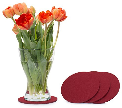 FILU Filzuntersetzer rund 15cm 4er Pack (Farbe wählbar) dunkelrot/Bordeaux - Untersetzer aus Filz für Tisch und Bar als Glasuntersetzer/Getränkeuntersetzer für Glas und Gläser