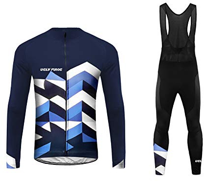 UGLY FROG Uglyfrog Herren Fahrradbekleidung Langarm Radtrikot Set Outdoor Radsport Gemütlich Radkleidung Trikot Jersey + Lange Radlerhose im Winter