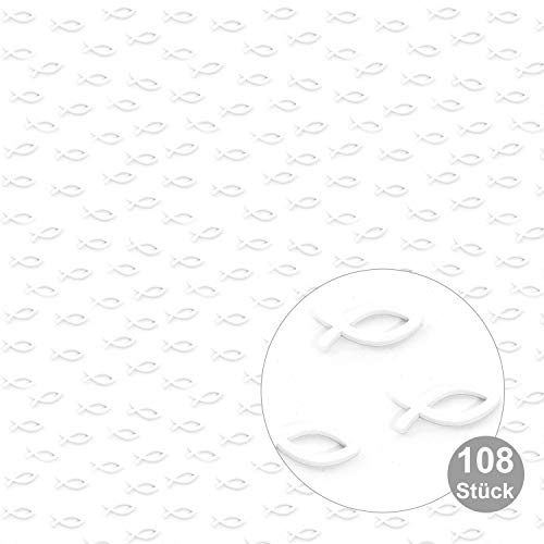 Oblique Unique 108 Stück Holz Fische Weiß - 3,5cm Tischdeko Streudeko für Taufe, Kommunion, Konfirmation & Firmung - Maritime Streuartikel aus Echtholz zur Dekoration & Basteln - Christliche Symbole