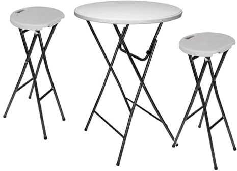 Stabile Outdoorgarnitur Klappstehtisch Ø 80cm + 2 Barhocker klappbar weiß