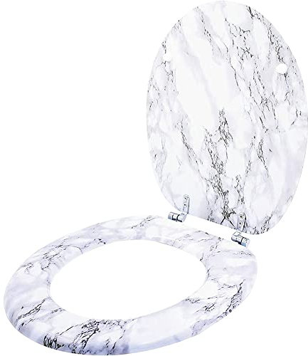 Anika 92499 Marble Effect Toilet Seat/Chrome Hinges/Easy Installation / 43cm x 37.5cm , Dome Shaped