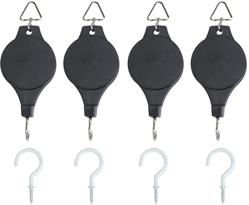 Fippy 4 poleas para cestas colgantes ganchos ajustables de polea para plantas resistentes con 4 ganchos de techo blancos para cestas colgantes de plantas comedero de pájaros luz de cultivo de plantas