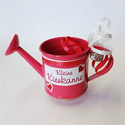 AV Andrea Verlag Kleine DIY Kieskanne - pink - aus Metall als Geschenk Geldgeschenk mit Silber Herz Kleeblatt Schmuck
