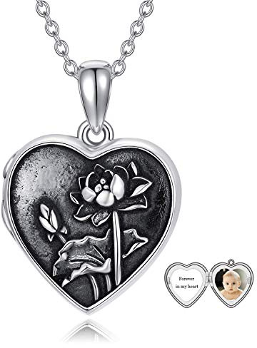LONAGO Personalisierte Foto Medaillon Halskette 925 Sterling Silber Herz Medaillon Halskette Die Bilder Halskette Schmuck Hält (Lotus-Medaillon + Foto)
