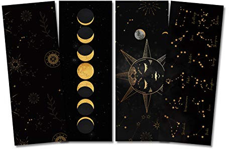 Lesezeichen Set ASTROLOGIE, 4 Lesezeichen Mond und Sterne Geschenk Freundin, Geschenk Frau, Lesezeichen Papier