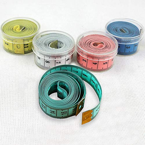 Maßband zum Nähen, 150 cm, Taschen-Lineal, weiches Maßband mit Aufbewahrungsbox, doppelte Skala, für Körperstoff, Schneiderarbeiten, Stricken (5 Packung, 5 Farben)