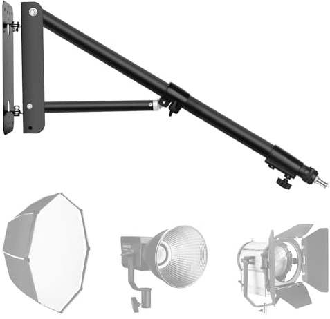 EMART Supporto a Parete per Apparecchiature Fotografiche | Braccio Triangolare con Lunghezza Massima di 130 cm per Luci, Flash, Light Box, Riflettori, Ombrelli e Lampade, Rotazione di 180° in Nero
