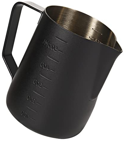 Dianoo Espresso Dampfkrug 600ml, Milchaufschäumkrug Edelstahl mit Messung, Milchaufschäumbecher, Kaffeekanne, Latte-Art, Schwarz