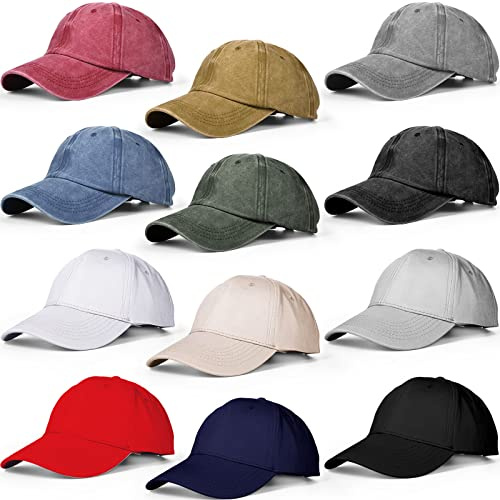 Jecery 12 Pcs Baseball Caps for Women Men Washed Baseball Hat Adjustable Cotton Sports Caps for Adults Outdoor Activities (Elegant Colors)