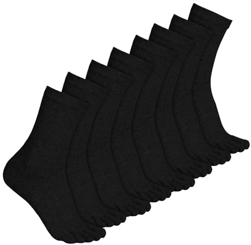 Bencailor - 4 paia di calzini unisex con cinque dita, in cotone, alla caviglia, per corsa, atletica, yoga e uso quotidiano, nero, 5-9