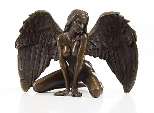 JS Garten Deko Bronzefigur Bronzeskulptur Bronze Erotischer Engel H 9 cm Leidenschaftliche Pose Bronze Figur
