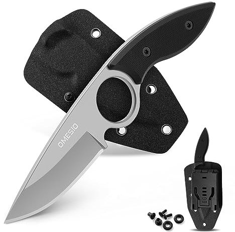 Omesio Messer Outdoor Klein- Hervorragende Qualität 420 Stahl - Jagdmesser Feststehende Klinge - legales zum mitführen - Auch als Gürtelmesser mit G10 Griff und Kydex Scheide