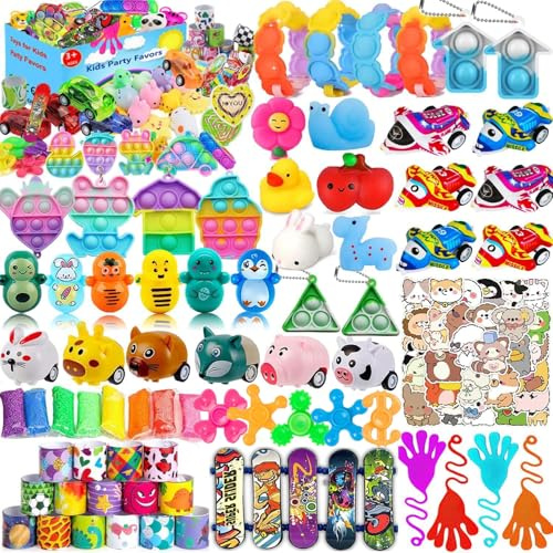 Mivanlin 124 Pcs Party Favors for Kids 4-8-12, Pop Fidget Treasure Box Toys, Goodie Bag Fillers, Pinata Stuffers, Treasure Chest, Carnival Prizes, Prize Box Toys for Kids Classroom