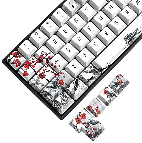 MOLGRIA Pflaumenblüten Tastenkappen 80 Set, PBT Cherry Profile Tastenkappen Japanischer Stil für 60/75 Prozent Cherry MX Switch Mechanische Gaming Tastatur ANSI/ISO Layout