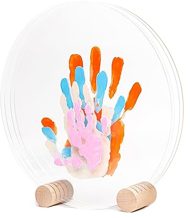 Patrocle Kit Impronte Famiglia 4 Pastel - Kit Nascita Bambino o Bambina - Idee Regalo Neonato Compleanno o Natale - Impronte Mani Piedi Famiglia - Supporto Legno Naturale - Plexiglass Personalizzato