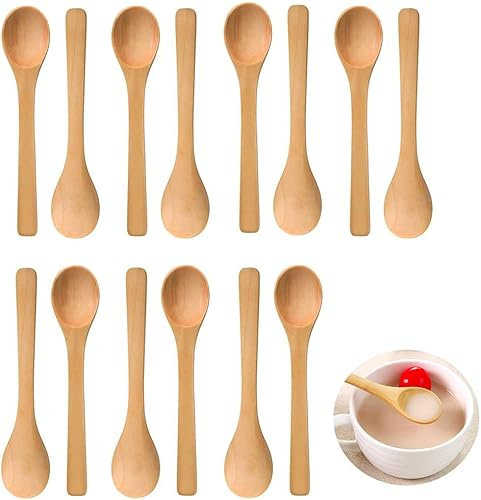 EdirFtra 12PCS Cuchara de Madera Natural pequeña cucharadita de Mano Cucharada de Miel Cucharada de condimento de Cocina Cuchara de Mesa, 13 * 3cm
