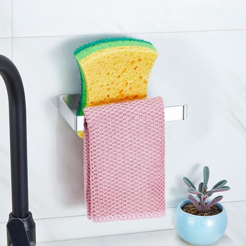 WAYASI Schwammhalter Küche, Schwammhalter Spültuchhalter Für Spülbecken, Spülschwammhalter Spüllappenhalter, Selbstklebend Lappenhalter Ohne Bohren, Spülbecken Organizer Schwammablage (Silber)