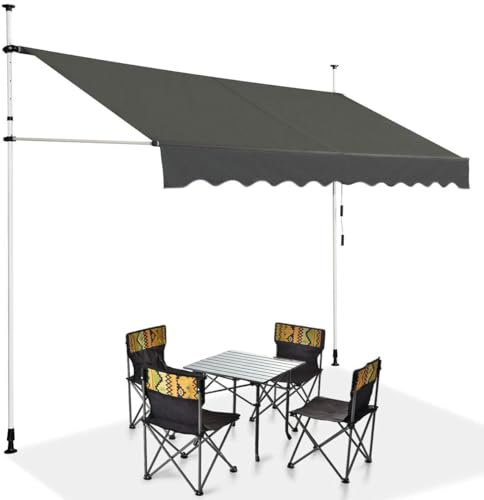 RELAX4LIFE Klemmmarkise 350 cm breit, Markise Balkon ohne Bohren, Höhenverstellbare Balkonmarkise mit Handkurbel, Sonnenschutz für Terrasse Balkon Veranda (350x175cm, Grau)