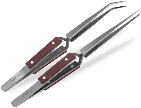 Lötpinzetten Set 2-Teilig Kreuzpinzette Klemmpinzette Technische Pinzette Gerade Gebogen Abgewinkelt Gezahnte Spitze Isolierende Hartfaser Griffe - Edelstahl - Markenqualität von InstrumenteNrw