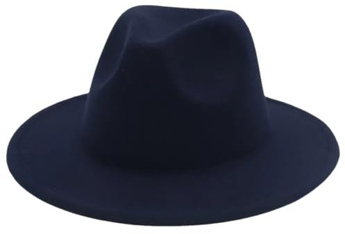 Chapeaux de jazz pour homme - Style britannique - Style classique vintage - Unisexe - En feutre solide, bleu marine, 6 7/8/7 1/8