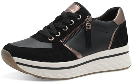 Tamaris Comfort Damen Plateau Sneaker mit Reißverschluss Sportlich, Schwarz (Black), 38 EU