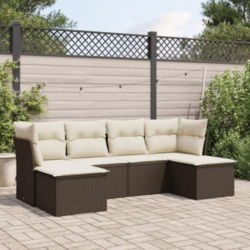 Faroom Balkon Ecklounge mit Stauraum Gartenlounge Klein Balkon Lounge Rattan Sofa Balkonsofa Kleiner Balkon Sitzecke Balkon Loungemöbel Gartensofa Ecksofa Balkonmöbel Braun und Creme 6-tlg-Type-462