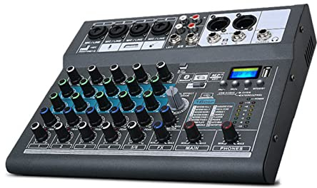 FOELANNE Audio mixer Professional Mixer, Professional 6-Channel Audio Mixer with 48V Power And 16 Kinds of Reverb Effects, Built-in Digital Power Amplifier Bluetooth DJ Mixer