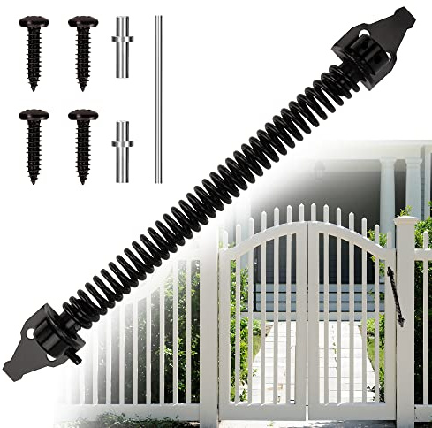 Gate Spring Closer Self Closing Gate Spring Adjustable Metal Gate Closer Heavy Duty Closing Spring with Fittings for Garden Doors Fence Doors 14 Inch