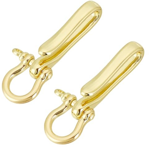 PH PandaHall 2pcs Fish Hook Keychain, Brass Key Ring Solid U Shape Key Hook Key Holder Keyring Pocket Clip with Key Shackle Car Keychain Belt Clip for Keys Men Women Wallet Chain Purse, Light Gold,