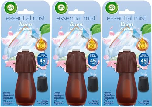 Air Wick Essential Mist Refills, Linen & White Orchid, Pack 3 x 20ml, Natural Essential Oils, Air freshener, Packaging May Vary