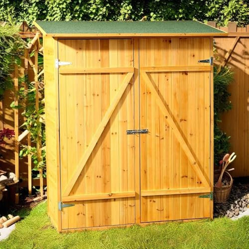 Mucola Gerätehaus Gartenschrank 162x140x75 cm Geräteschuppen Holz Gartenhaus für Garten, Terrasse & Balkon Werkzeugschrank Geräteschrank