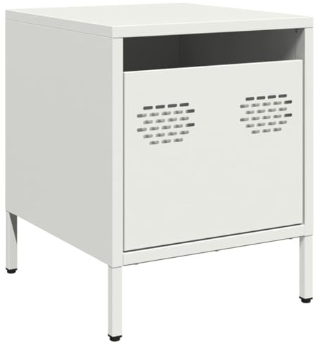 vidaXL Table de Chevet Blanc 35x39x43,5 cm Acier, Armoire, Armoire latérale, Support de téléphone, Table de Chevet, mobilier de Chambre à Coucher