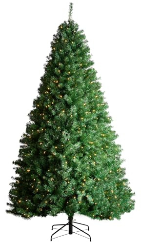 VEVOR Árbol de Navidad Artificial 2,28 m Árbol de Decoración Navideña Completo con 550 Luces LED Color Blanco Cálido 1346 Puntas de Ramas Base de Metal para Decoración de Hogar, Fiesta, Oficina