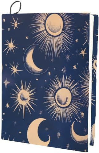 craspire Housse de Protection Extensible pour Livre Motif Lune et Étoiles Noir Lavable et Réutilisable Grande Protection de Livre en Nylon Élastique pour Cahier Convient pour Livres à Couverture