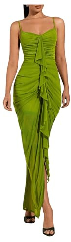 Floerns Women's Ruffle Ruched Cami Dress Draped Split Elegant Bodycon Maxi Dresses Green Small