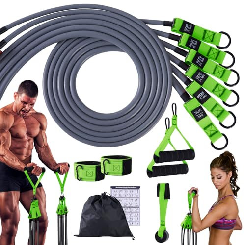 tarukh Resistance Bands Set 300lbs with Handles, Door Anchor, Ankle Straps & Carry Bag, Home Gym Bands, 6 Level Exercise Bands, Fitness Bands for Men & Women, Pull Up Bands for Strength Training